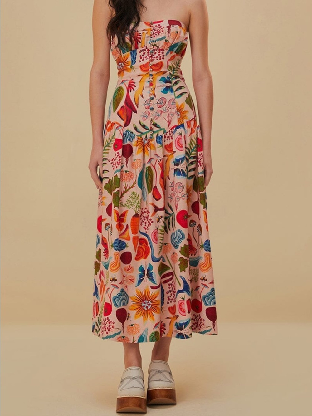 Farm Rio Printed Strapless Maxi Dress Size S - Picture 1 of 16